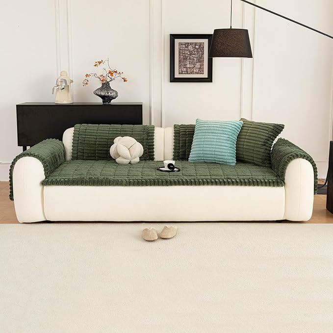 Sofa Couch Cover, Sofa Covers for Dogs Washable, Non-Slip Striped Sofa Slipcovers for Sectional Sofa, Sofa Cover Furniture Protector for L Shaped(Dark Green, 27.6"x 70.9") - Image 7