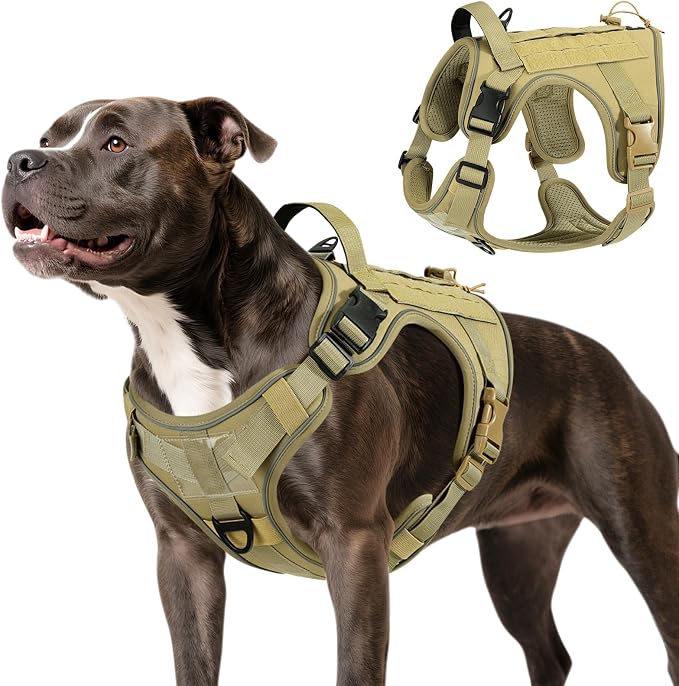 VavoPaw Heavy Duty Tactical Dog Harness for Medium Dog, No Pull Adjustable | Pet Harness Reflective Service Training Easy Control Pet Vest Military K9 Working Dog Harnesses（Army Yellow, M） by VavoPaw