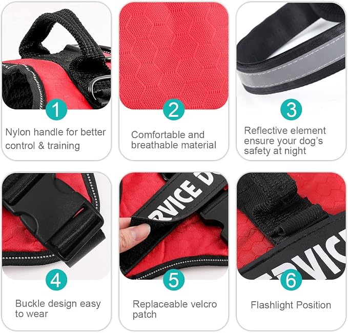 MUMUPET Custom Dog Harness Vest with 2 Personalized Name & Phone Patches | No Pull Reflective Adjustable with Handle, Soft Breathable Padding for Medium Dogs (Red, M) - Image 3