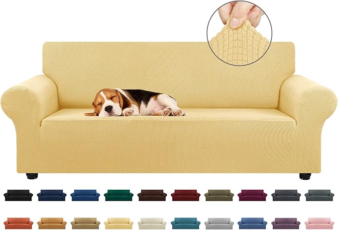 KEKUOU Stretch Couch Covers for Sofa, 3 Cushion Couch Slipcover,Champagne | 1-Piece Washable Sofa Cover Pet Friendly(78"-94") Furniture Protector Soft Jacquard, Elastic Bottom for Dogs & Kids by KEKUOU