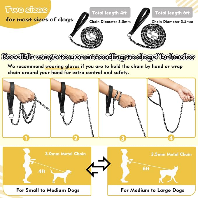 Metal Chain Dog Leash Chew Proof for Dogs, Black, 3.0mm, 6FT | More Room for Everyday Walks and Outdoor Use, Chew Resistant Chain, Padded Handle, Swivel Clip - Image 5