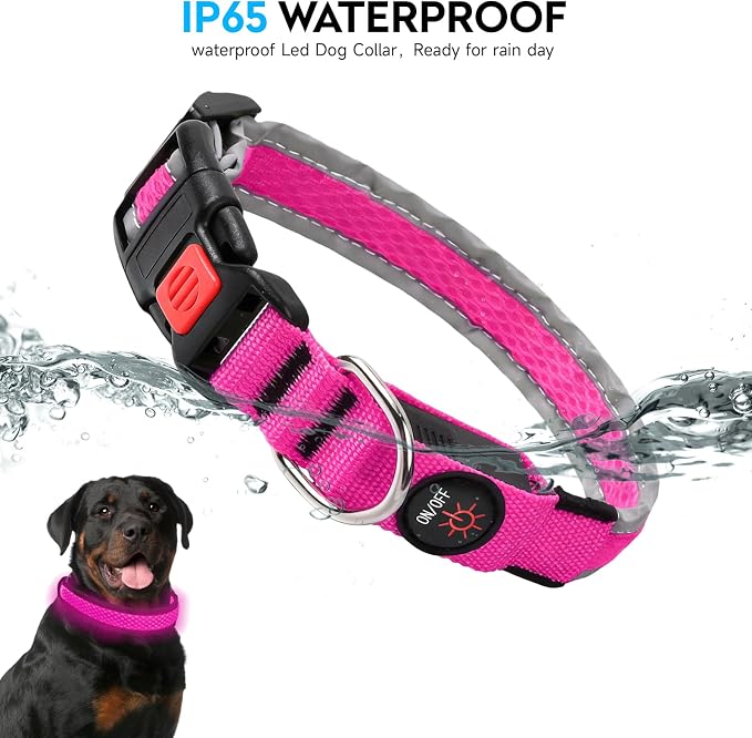 LED Dog Collar, Light Up Dog Collar,for Night Walking(Large,Pink) | Adjustable,Bright RGB 7 Colors Light Glowing Collar,Waterproof,Nylon,Soft,For Medium and Large Dogs,USB C to Charge - Image 3