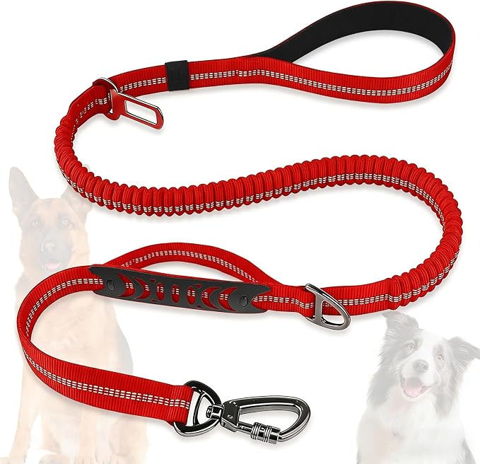 Dog Leash Heavy Duty, Bungee Leash Reflective Car Seat Belt for L Dogs Red | 4-6FT Strong Shock Absorbing Tactical with 2 Padded Handles, Dog Tug Lead for Large XL Dogs Walking Running Training by Misthis