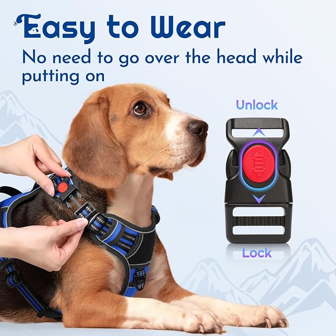 Eagloo Dog Harness No Pull for Large Dogs, Easy On & Off with 3 Buckles | No Choke with Front Clip, Adjustable Fit, MOLLE System, Reflective Vest, Easy Control for Walking, Black & Blue, X-Large - Image 3