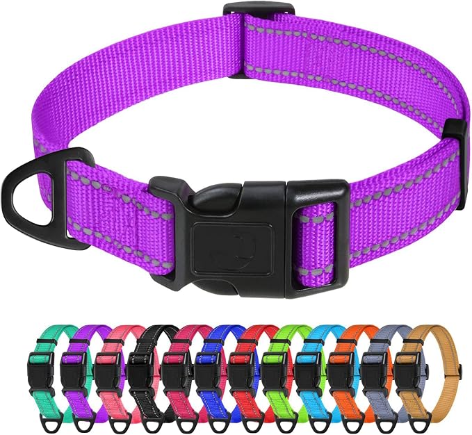 TagME Medium Dog Collar, Reflective Nylon Collar, Purple, 1.0" Width | Soft Nylon Dog Collar With Reflective Stitching for Night Walks, Adjustable Fit, Quick-Release Buckle for Easy On & Off by TagME