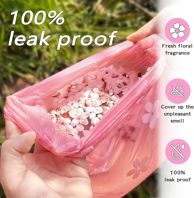 Cherry Blossom Scented Dog Poop Bags - 42 Rolls 630 counts | Leak Proof Extra Large 13x9 Inch Pink Dog poop bags rolls with Dispensers, Fragrance Bags for Dogs Walking and Cat Litter - Image 8