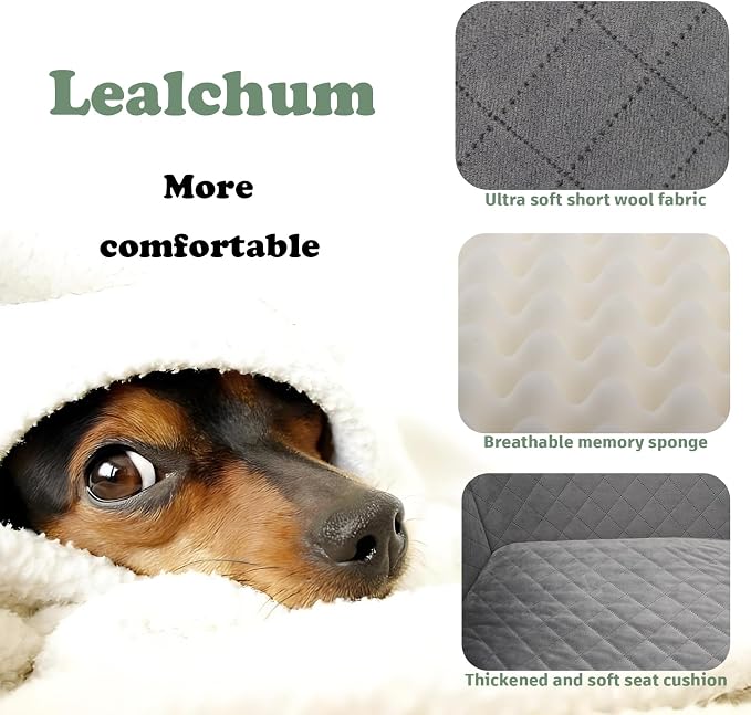 Lealchum Large Dog Car Seat,Memory Foam Cushion Car Seat for 2 Small Dogs,Comfy Car Dog Bed with Side Pocket and 2 Clip-On Safety Leashes,Easy to Install Cars Seat for Dogs(Black, Large) - Image 3