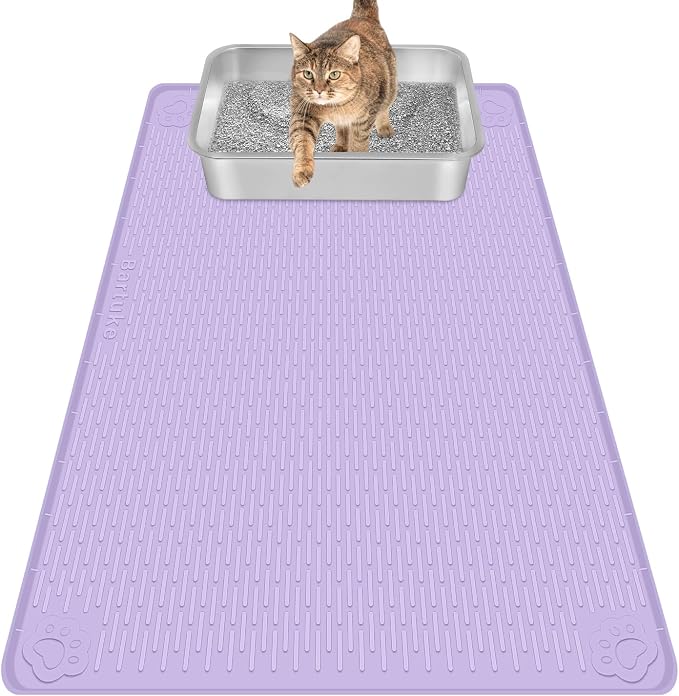 Silicone Cat Litter Mat for Litter Box 34”x22” Large Cat Mat, Purple | Waterproof, Non-Slip, Leak-Proof Rug Mat with Lip, Easy to Clean, Extra Large Litter Catcher Mat for Floor by Bartuke