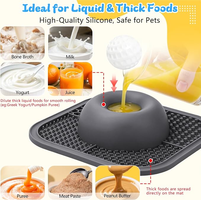 Slow Feeder Dog Bowls & Lick Mat for Liquid and Thick Treat, Anti-Slip Dog Lick Bowl with Interactive Rolling Ball, 5/6 Cup Pup Licking Toy for Large Medium Small Dogs and Cats-Large Gray - Image 3