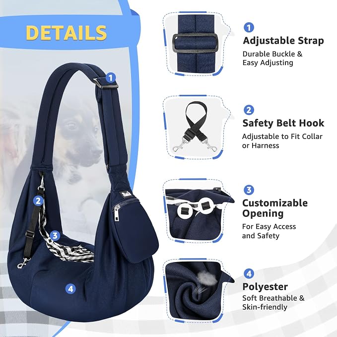 SlowTon Dog Carrier Sling - Thick Padded Shoulder Strap Adjustable, DBL, S | Dog Carriers for Small Dogs, Puppy Carrier Purse for Pet Cat with Front Zipper Pocket Safety Belt Machine Washable - Image 2