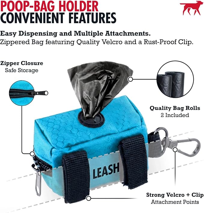 Tuff Pupper Dog Poop Bag Holder | Works with Any Dog Leash | Zippered Waste Bag Dispenser | Waterproof with Rust-Proof Clip | Convenient Lightweight Design | Includes 2 Rolls of Leak-Proof Bags - Image 4