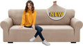 XINEAGE Stretch Jacquard Sofa Cover, Non Slip Sofa Slipcover for Dog | High-Stretch Fabric. Wear-Resistant, Pet Friendly. Easy Install & Washable for Living Rooms, Offices.Khaki by XINEAGE