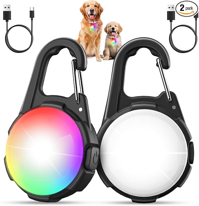 Dog Lights for Night Walking, 2 Packs LED Collar Light, 4 Modes Light for Walking at Night, Waterproof Dogs Walk Lights, Rechargeable Collar Lamp for Nighttime Clip On, for Running, Camping, Cycling by Coolice