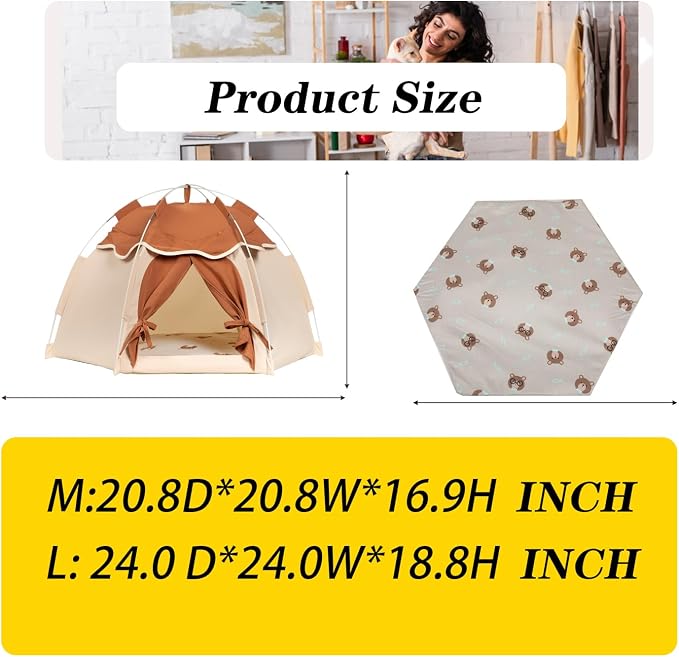 Gigreinc Cat Tent for Indoor, Indoor Dog House,Kitten Tent Suitable for Samll Dogs,Pet Cute Cave Nest Dog Houses(Beige, Large) - Image 4