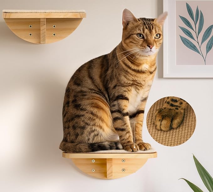 Cat Wall Shelves with Sisal Mat, Cat Wall Furniture Steps for All Breeds | Wooden Cat Wall Shelves with Sisal Mat, 2 Floating Wall Steps, Cat Wall Furniture Steps, Perfect for Climbing and Playing - Image 2