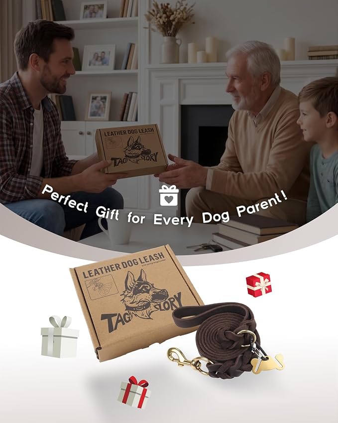 Taglory Leather Dog Leash for Large Medium Dogs, Hand-Braided, 4FT Brown | Strong for Training & Everyday Walks, Soft Grip Full Control, Hands-Free Poop Bag Holder, Rotating Brass Clasp, 3/4 INCH - Image 10