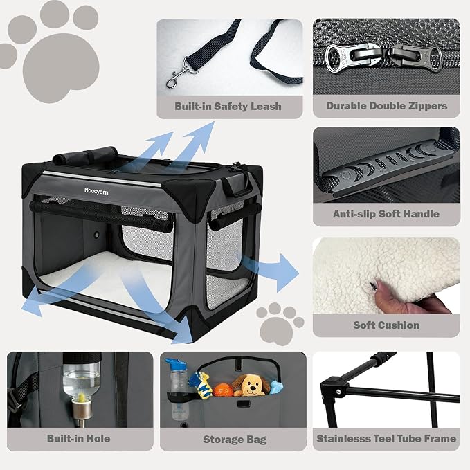 26" L Collapsible Dog Crate for Small Dogs and Cats, Soft Pet Crate with 4-Door Mesh, Portable Dog Kennel for Travelling, Dark Grey - Image 5