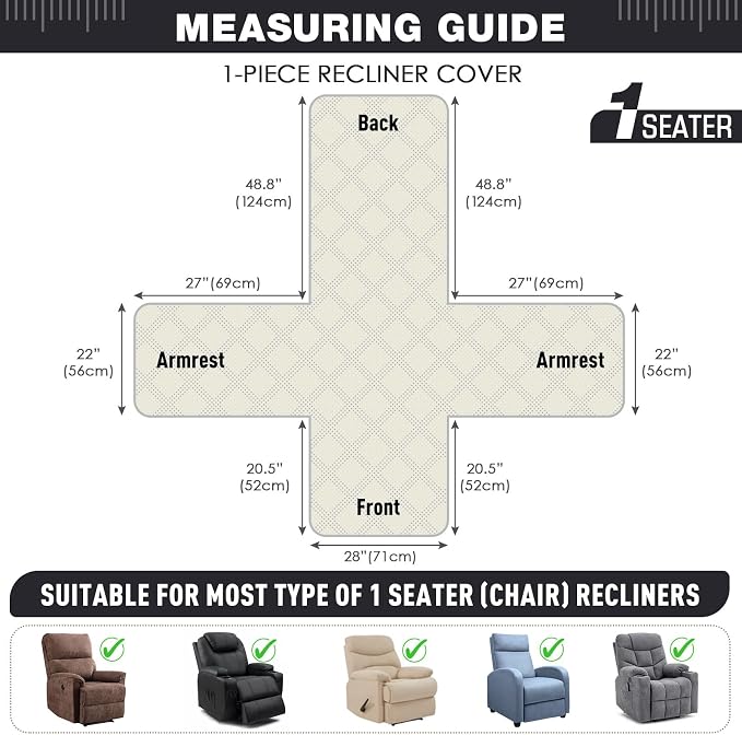 TAOCOCO Waterproof Recliner Chair Cover, Non Slip Oversized Recliner Covers for Recliner Chair with Pocket, Reclining Chair Cover Furniture Protector for Kids, Pets(28'', Charcoal Gray) - Image 3