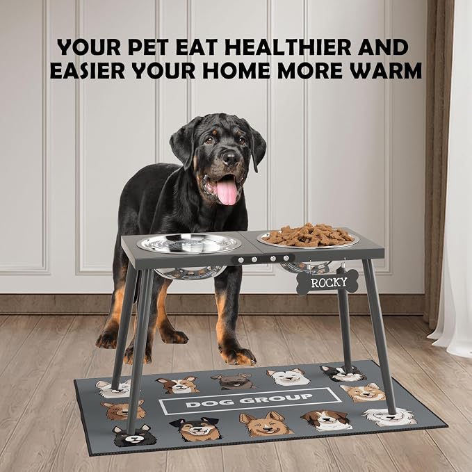 ADENGL Elevated Dog Bowls for Large Extra Large Pet, Raised Dog Bowl Stand with Sprill Proof Mat and Bowls (2000ml/70oz), Pet Food & Water Bowl 15.5" Tall Dogs Feeder for Extra Large Breed, Grey - Image 6