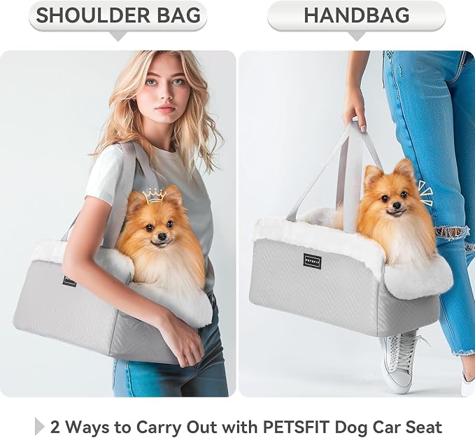 PETSFIT Console Dog Car Seat, Portable Small Dog Car Seat with Safe Protective Hooks, Luxury Dog Carseat Includes Safety Leash and Storage Pocket for Pets Up to 9 lbs (Grey) - Image 3