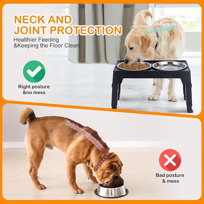 LALOBLUE Elevated Dog Bowls, Raised Bowl with 2 Stainless Steel Food Bowls, Dog Bowls Stand Adjusts to 5 Heights 2.95", 8.46", 9.65", 10.82", 12.01" for Small Medium Large Cats Pets,Black - Image 5