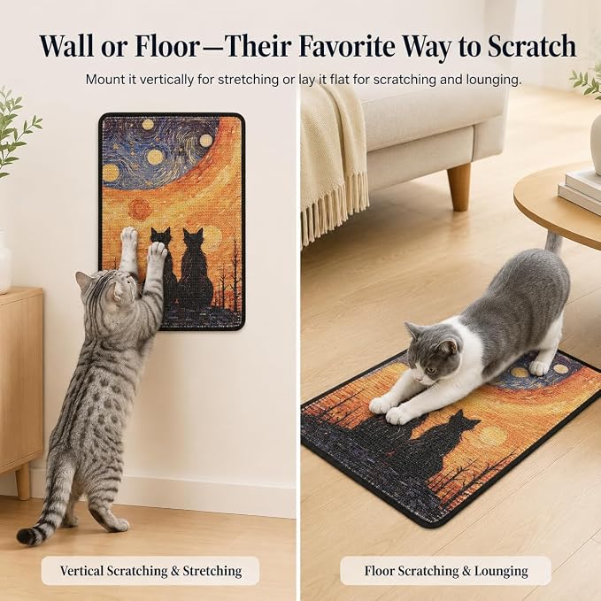 Art Sisal Cat Scratcher Mat, Cat Wall Scratchers for Indoor Cats | Wall Mounted Cat Scratcher, Natural Sisal, No-Drill Hook & Loop Setup, Wall or Floor Use, 23.6 x 15.7 Inch, StarryNight - Image 7