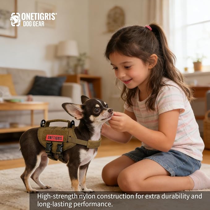 OneTigris Tactical Dog Harness XXS Puppy Vest with Vertical Handle | Tactical XXS puppy harness with vertical handle & fleece padding. Quick-release for easy on/off. Ideal for training & walks. - Image 7
