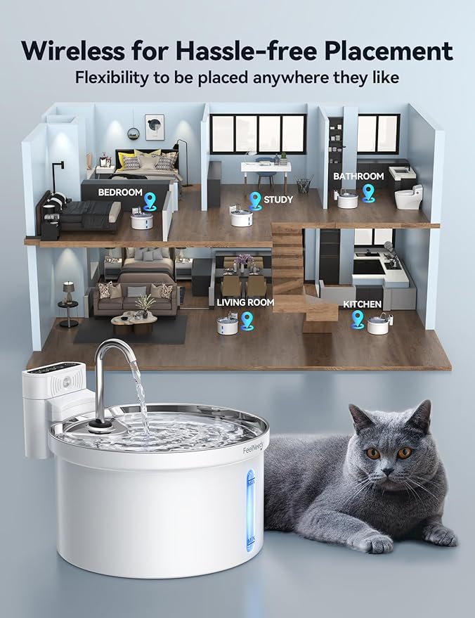 Wireless Cat Water Fountain [Water & Battery Separation] FEELNEEDY Automatic Pet Water Dispenser with Motion Sensor, 3.5L/118oz 4000mAh Battery Operated Water Fountains for Cats Dogs - Image 3