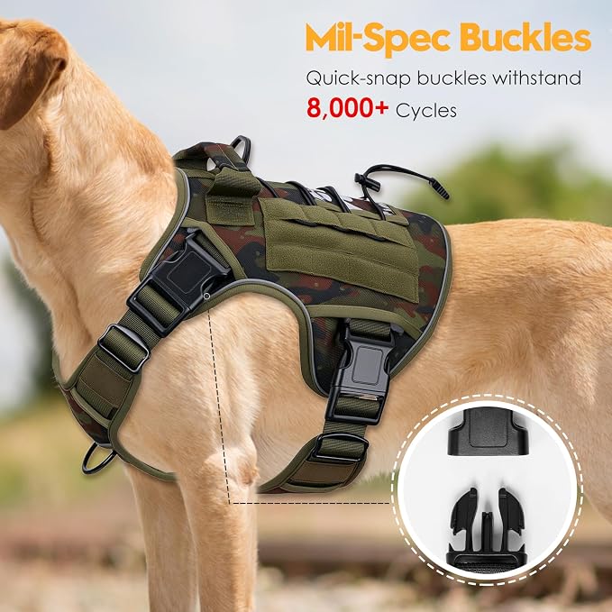 Heavy-Duty Tactical Dog Harness for Large Dogs, No Pull Adjustable Reflective Pet Vest with Molle System, K9 Military-Grade Control for Service Training, Outdoor & 10+ Breeds, Green Camo, X-Large - Image 3