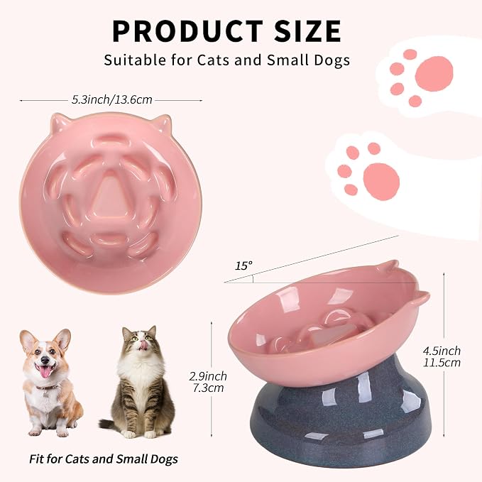 Ceramic Slow Feeder Cat Bowl, 15-Degree Tilted Non-Slip | Food-Grade Ceramic For Indoor Cats, 5.3 In Shallow Bowl, Whisker-Friendly, Dry And Wet Food, Dishwasher Safe - Image 4