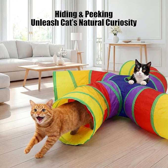 Bemodst S-Type Cat Tunnel, 2 Way/3 Way/4 Way/5 Way Collapsible S-Shape Small Animal Tubes Kitty Tunnels Interactive Maze House Toy with Storage Bag for Kitten Puppy Rabbit Guinea Pig (Rainbow-5 Way) - Image 6
