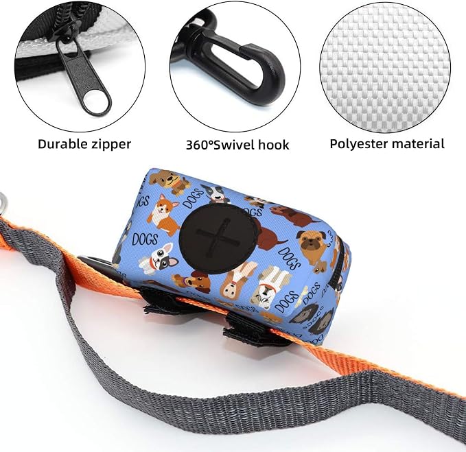 Dog Poop Bag Holder for Leashes - Lightweight Pet Waste Bags Dispenser Doggy Zippered Pouch for Puppy Walking Accessories(Cute Dog) - Image 4
