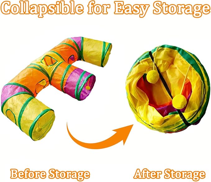 3 Way Collapsible Cat Tunnels with Interactive Ball, E Shape Folded Pet Tube Toy for Indoor Cats, Puppy, Kitty, Kitten, Rabbit - Image 6
