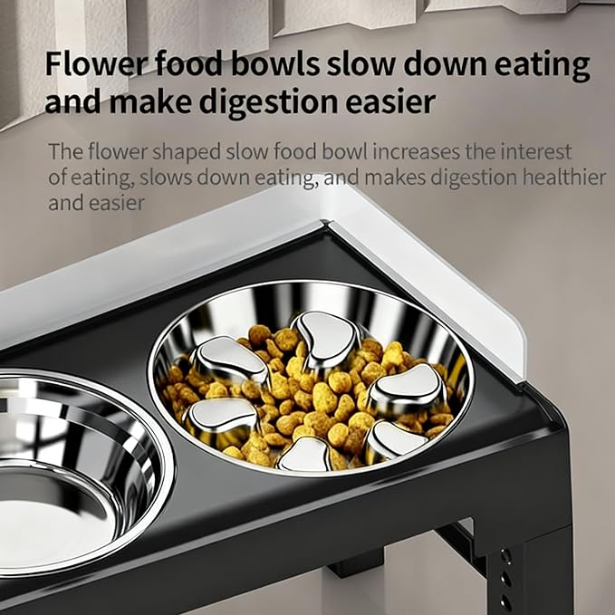 PAKEWAY Elevated Dog Bowls with Stainless Steel Slow Feeder Bowl for Medium and Large Dogs, Spill-Proof Tiltable Dog Feeder with 2 Bowls, 6-Height Adjustable Raised Dog Bowl Stand - Image 6
