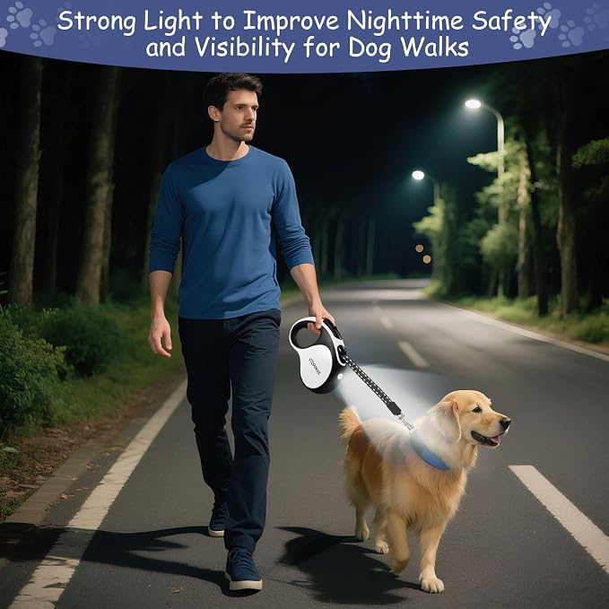 16Ft Retractable Dog Leash - for Small to Medium Dogs Up to 66lbs, Heavy Duty Retractable Leash with Light Rechargeable, Quick Lock Braking & Non-Slip Handle (White) - Image 7