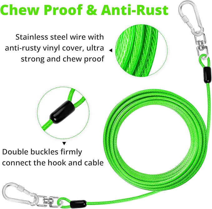 jenico Dog Tie Out Cable: 25 ft Dog Leads for Yard Heavy Duty | Dog Chain Leash for Small Large Dogs Up to 500 lbs - Outdoor Dog Runner Tether for Yard Camping Backyard - Image 2