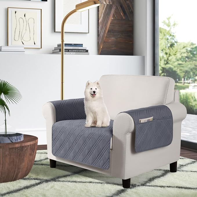 TAOCOCO Waterproof Chair Covers for Dogs, Non Slip Pet Couch Cover, Chair | Washable Chair Seat Covers for recliners with Arms, Dog Sofa Cover Protector, Pockets & Backless Design, Dark Grey by TAOCOCO