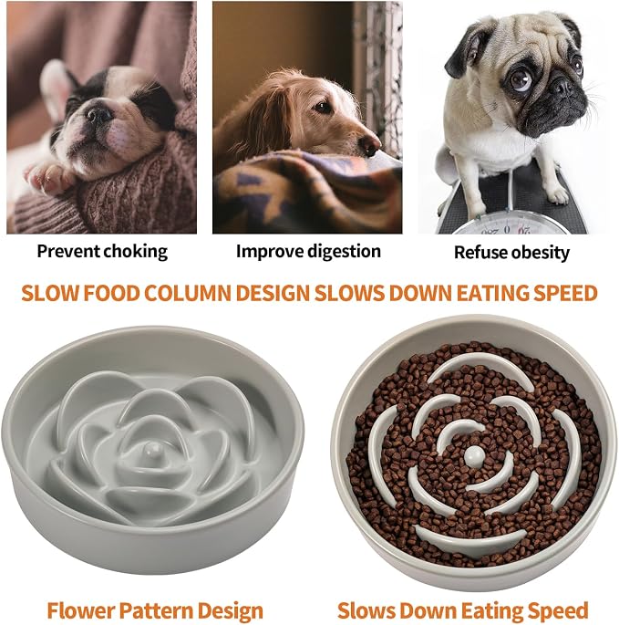 8.26 in Grey Dog Bowl Slow Feeder Ceramic for Medium and Large Breed,Elevated/Raised Slow Feeding Dog Food Water Dish Heavy Weighted,Puppy Dish for Fast Eaters,Puzzle Eating Bowl Modern Maze - Image 5