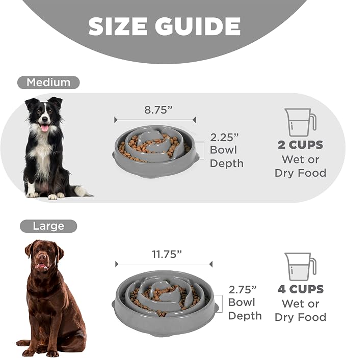 Outward Hound Fun Feeder Slo Bowl Dog Slow Feeder, Drop, Gray, 8.8" | Slows Fast Eaters, Can Aid Digestion, Holds 2 Cups Dry or Wet Food, Non-Slip, Easy Clean, No BPA, Small to Medium Dogs & Cats - Image 5