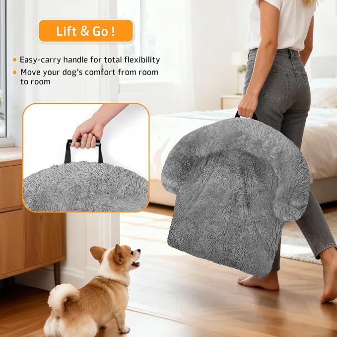 GGIB Calming Dog Bed Fluffy Plush Dog Mat for Furniture Protector with Removable Washable Cover for Large Medium Small Dogs and Cats (Extra Large (53x39.3x6), Grey) - Image 3