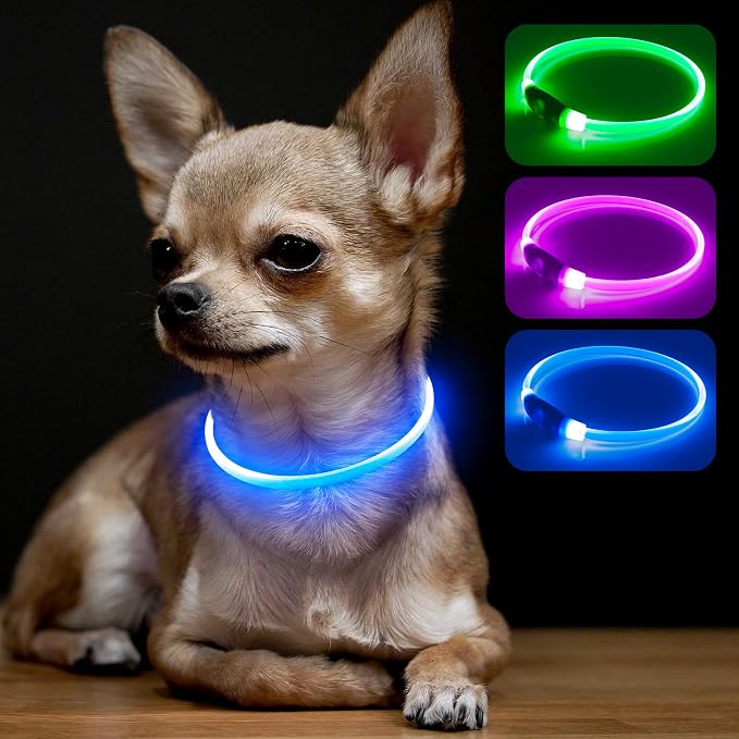 Light Up Dog Collar, High Visibility LED Dog Collar Rechargeable- Rainproof TPU Cuttable Glowing Pet Collar for Small Dogs & Cats - Puppy Safety Lights for Night Walking (XS- Blue 40cm) by BSEEN