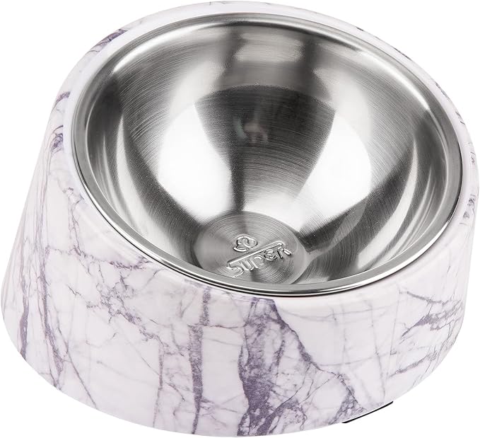 SuperDesign Mess Free 15° Slanted Bowl for Dogs and Cats, Tilted Angle Bulldog Bowl Dog Feeder, Non-Skid & Non-Spill, Easier to Reach Food S/0.5 Cup Marble Pattern by SUPERDESIGN
