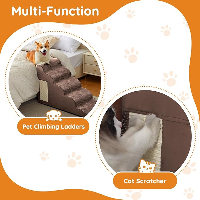 Dog Stairs for Small Dogs 15.7" H, Dog Ramp for Bed, 3-Step, Coffee | Dog Steps for Bed, Couch, Pet Stairs with Non-Slip Bottom Design, Cat Scratching,High Density Foam Portable Pet Steps, Indoor - Image 5