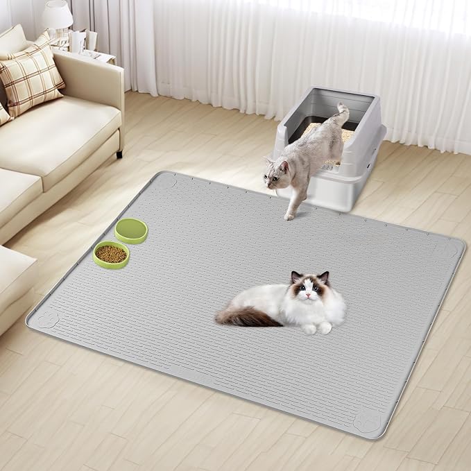 Silicone Cat Litter Mat for Litter Box 57”x40” Large Cat Mat, Light Grey | Waterproof, Non-Slip, Leak-Proof Rug Mat with Lip, Easy to Clean, Extra Large Litter Catcher Mat for Floor - Image 7