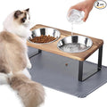 Upgraded Elevated Cat Bowls with Food Mat,15°Tilted Stand Anti Vomiting Raised Cat Dishes for Food and Water,2 Stainless Steel Bowls for Cats and Puppy（Rustic Brown） by Summark