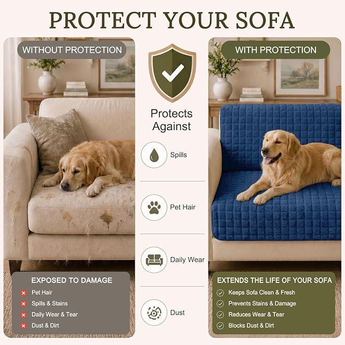 Smiry Velvet Couch Cover for Dogs, Non Slip Soft Sofa Protector for Pets | Washable Sofa Cover for Cats, Cozy Furniture Protector Against Pet Hair, Scratches, Fits Sectional Sofa(Navy Blue, 36"x71") - Image 5