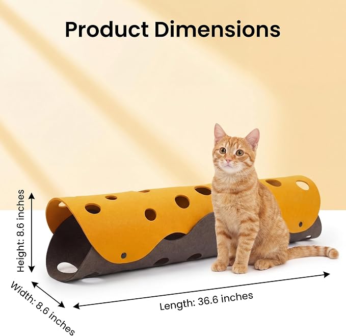ZEZE Cheese Cat Tunnel for Indoor Cats, Felt Peek Hole Hide Tunnel Toy with Snap Buttons, Foldable Interactive Cat Play Mat for Hide & Seek and Indoor Enrichment - Image 8