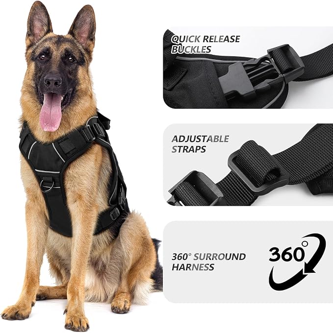 WINGOIN Black Tactical Dog Harness for Extra Large Dogs,No Pull Dog Harness | Heavy Duty with Handle,Adjustable Reflective,Military K9 Style,Big Size Dog Vest,for Great Danen,for Walking Running Hunting - Image 2