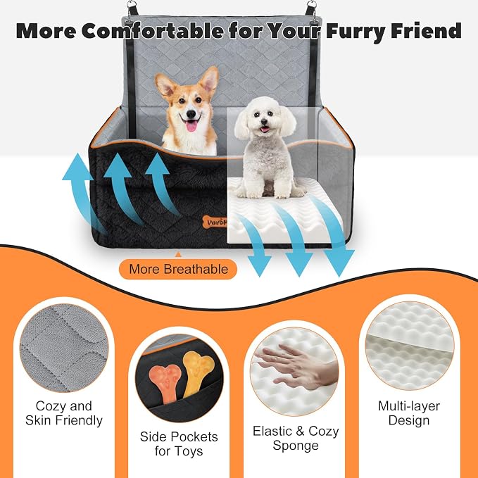 VavoPaw Dog Car Seat for Dog Under 50Lbs Medium or 2 Small Dogs Under 25Lbs | Booster Car Seat, Waterproof Cars Pet Bed with Thick Cushion & Safety Leash, Removable Pet Cars Seats for Travel - Image 6