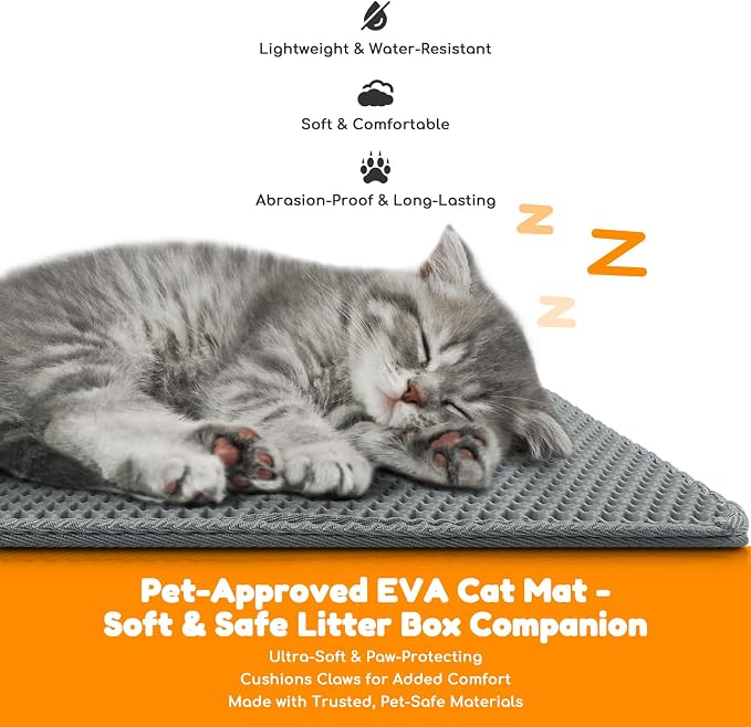 Cat Litter Mat 24"x16",Double Layer EVA Litterbox Mat Dark Gray | Extra Large Honeycomb, Waterproof & non-slip, Odor-free, easy clean, washable durable floor protector,scatter control - Image 5